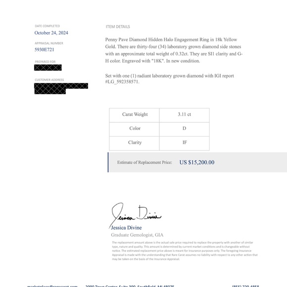 3 Carat Cushion Cut Diamond Engagement Ring 18K Yellow Gold - Picture 6 of 6